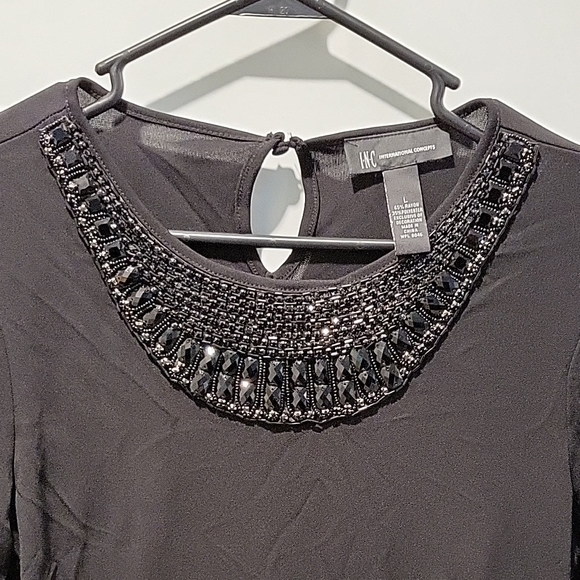INC International Concepts Black Dress with Embellished Neckline - Picture 4 of 6